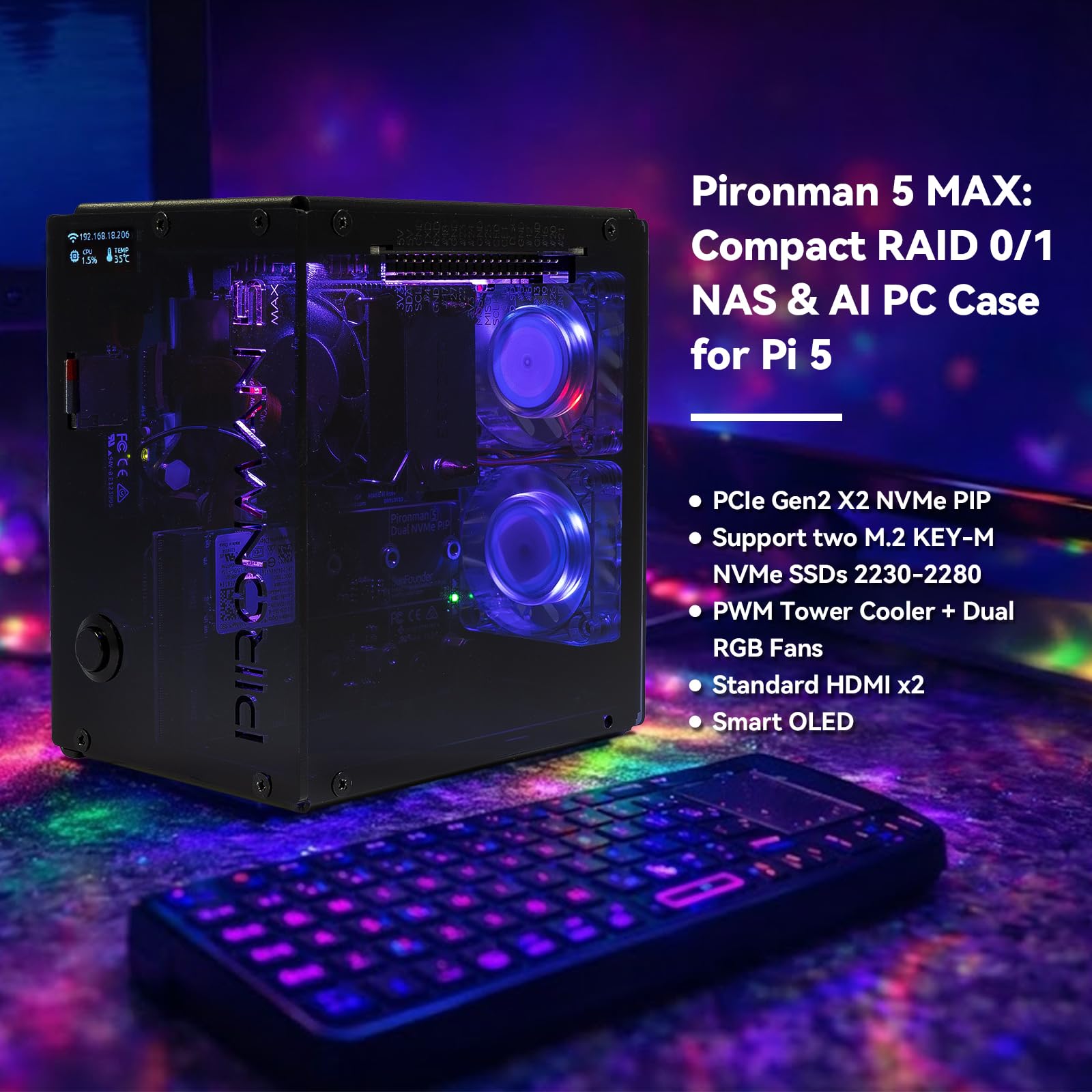 Pironman 5-MAX Dual NVMe M.2 S - đánh giá và giá Raspberry Pi Ai Kit Hailo-8L